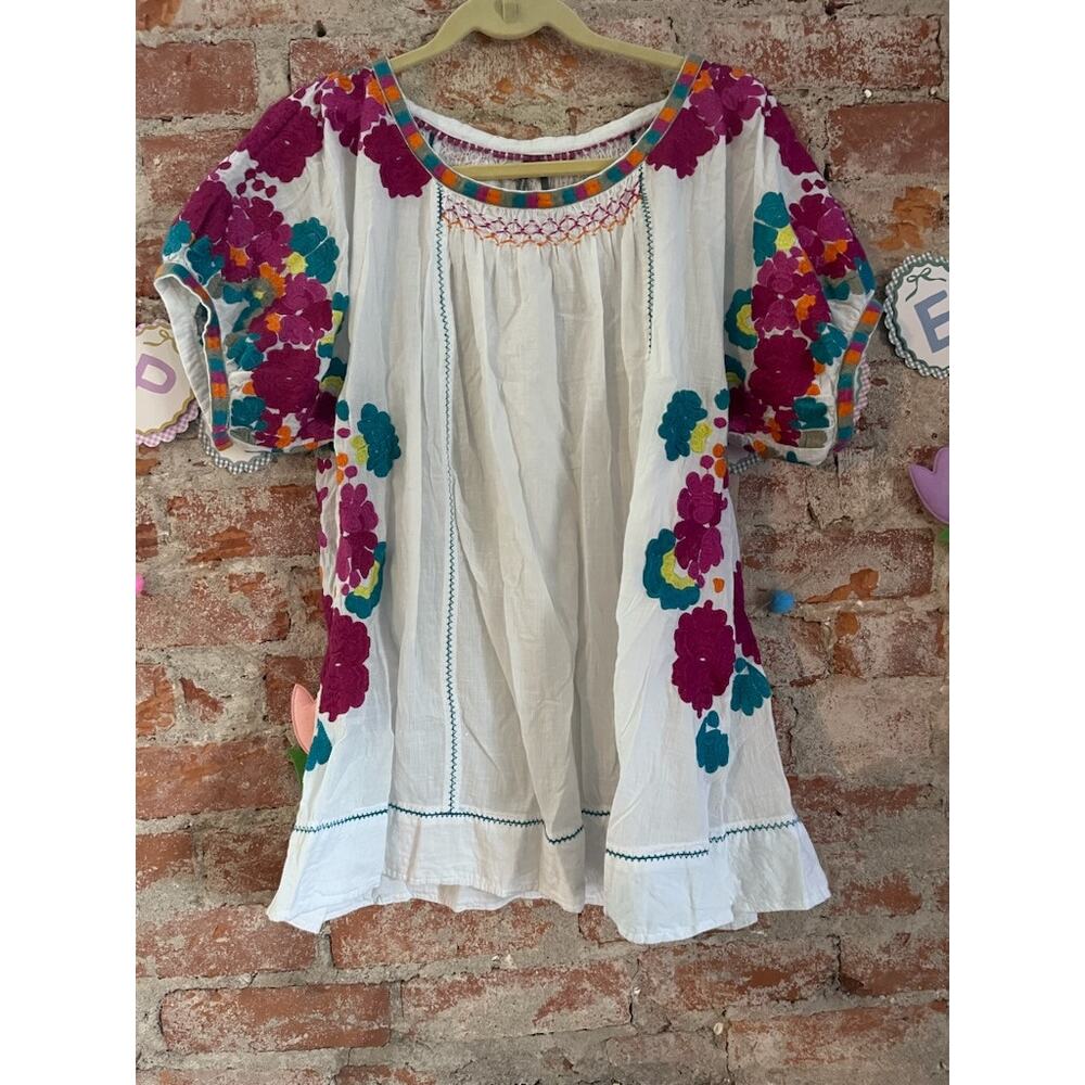 By Anthropologie Short-Sleeve Embroidered Tunic Top